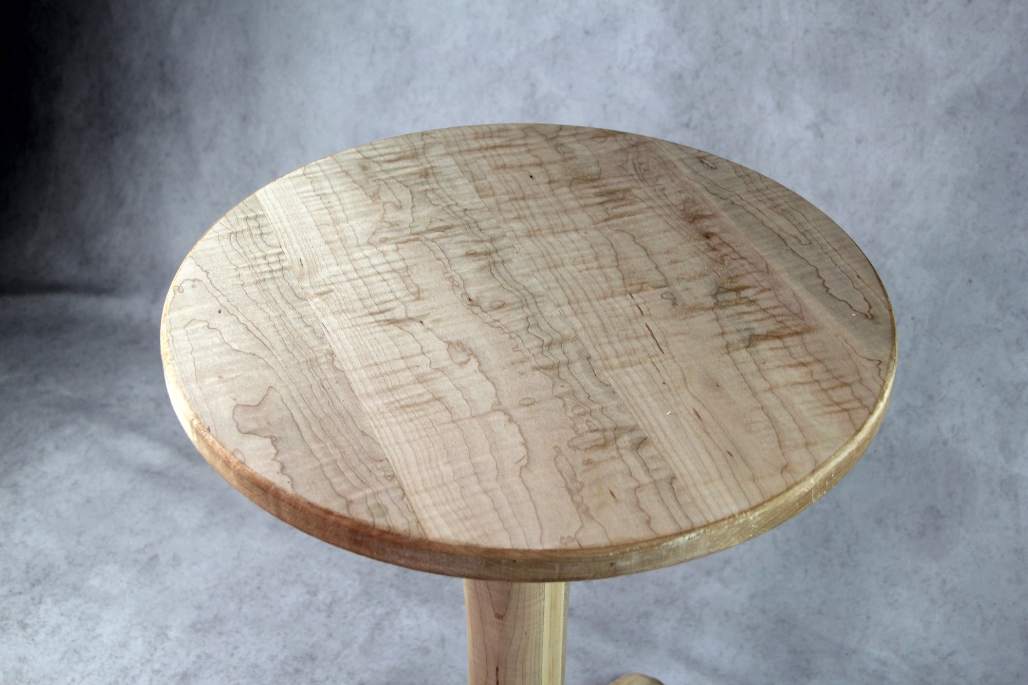Curly Maple Hand Carved Side Table: 4-Leg