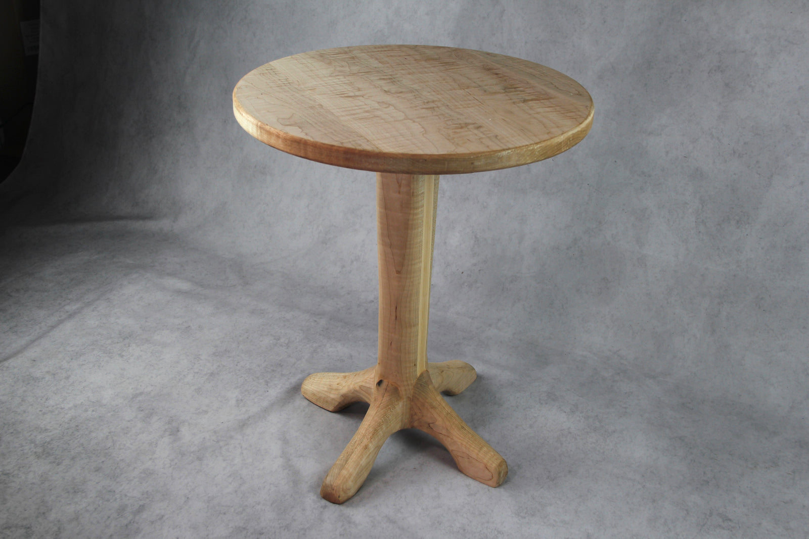 Curly Maple Hand Carved Side Table: 4-Leg