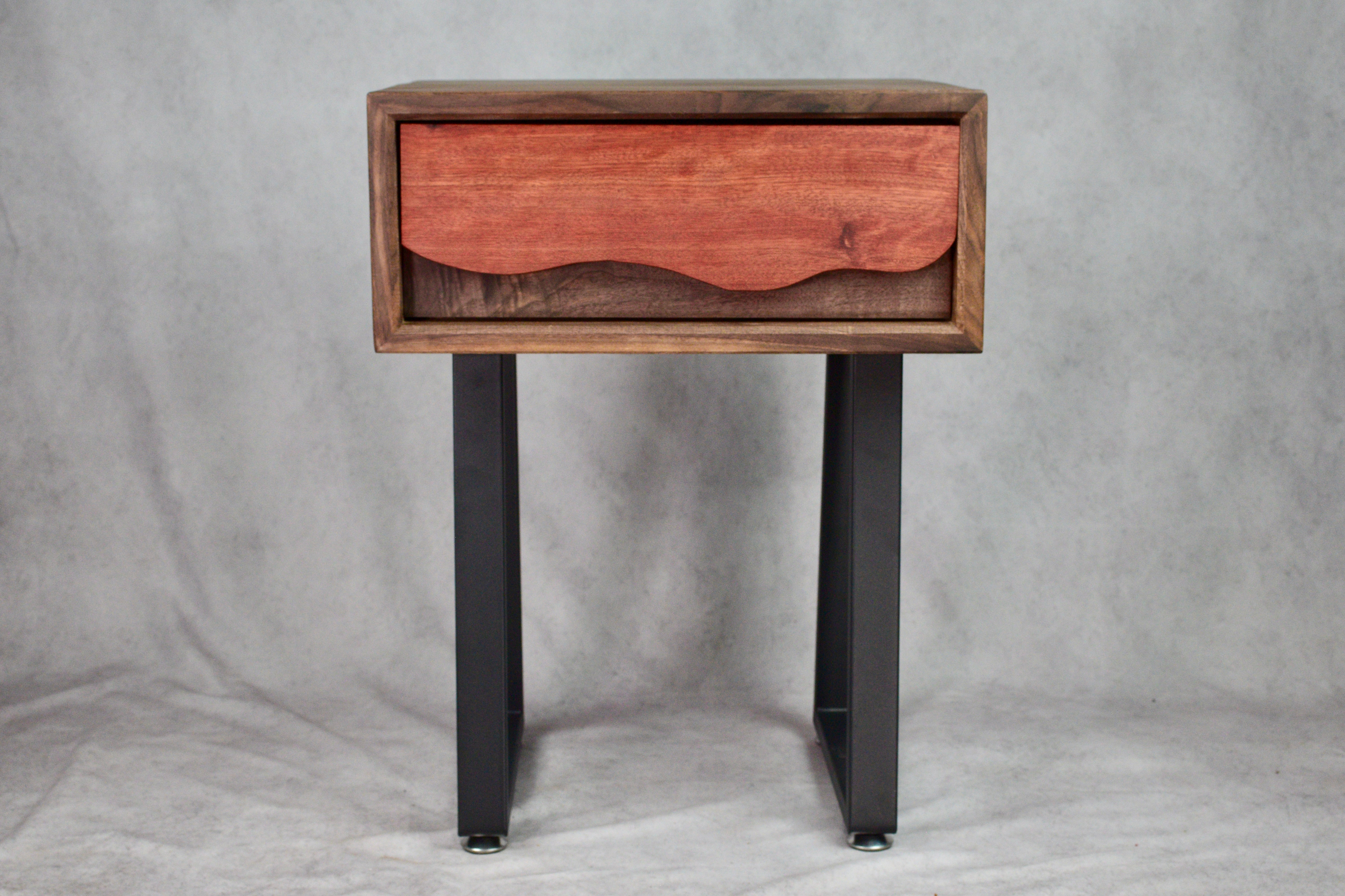 Carved Blood Wood and Black Walnut Side Table